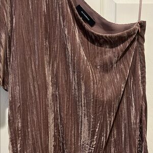 Olivaceous Brown Velvet One-Shoulder Dress Flutter Sleeve Asymmetrical Taupe S